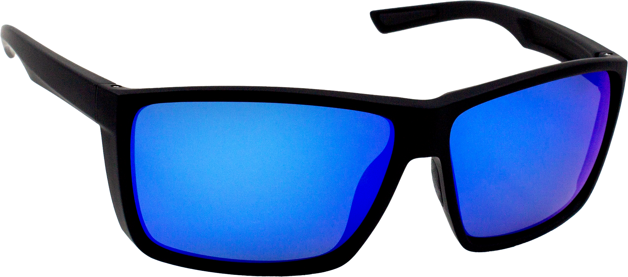 E3 Optics E1-B1 blue mirror polarized sunglasses with soft touch black frame – ideal for boating and fly fishing – right angle view