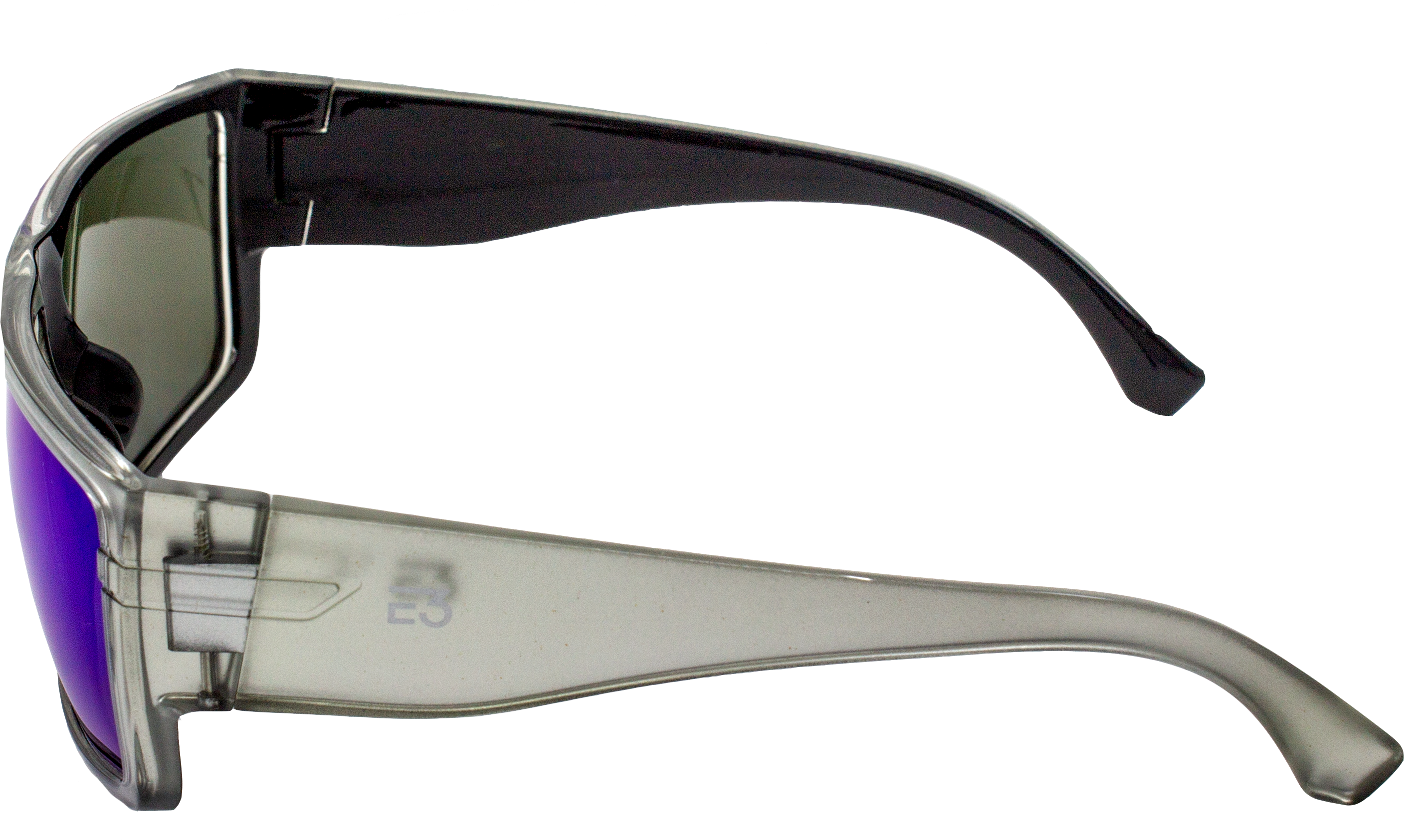 E3 Optics E18-F1 blue mirror polarized lens, silver inlay frame sunglasses - floating polarized performance eyewear for fishing, hiking, and outdoor sports