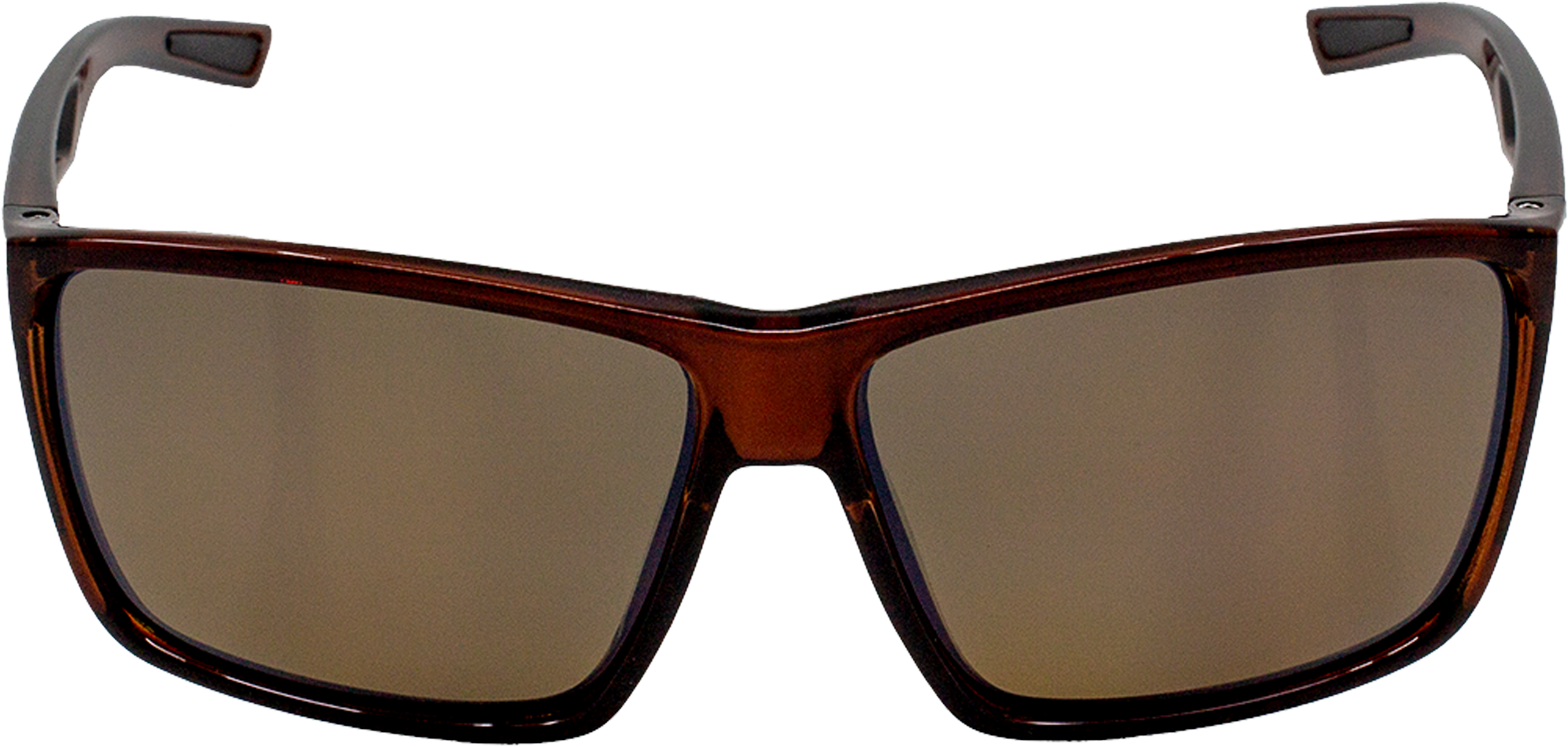 Front view of E3 Optics E1-D5 brown polarized sunglasses with glossy tortoiseshell-style frame, designed for all-day comfort and glare reduction on and off the water.