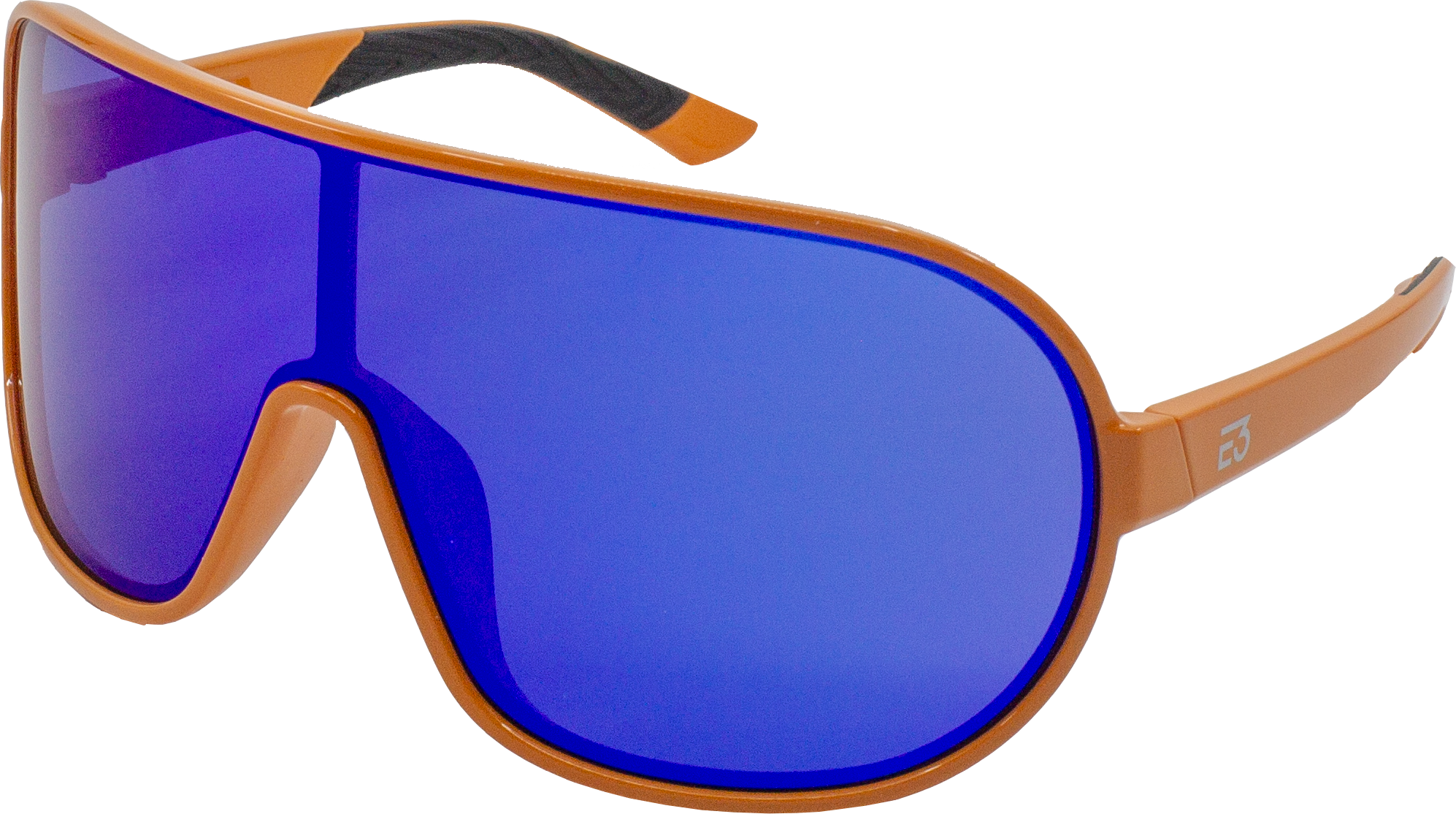 E3 Optics E5-J8 blue mirror, shiny orange frame sunglasses - precise lens, performance eyewear for cycling, hiking, running, and outdoor sports