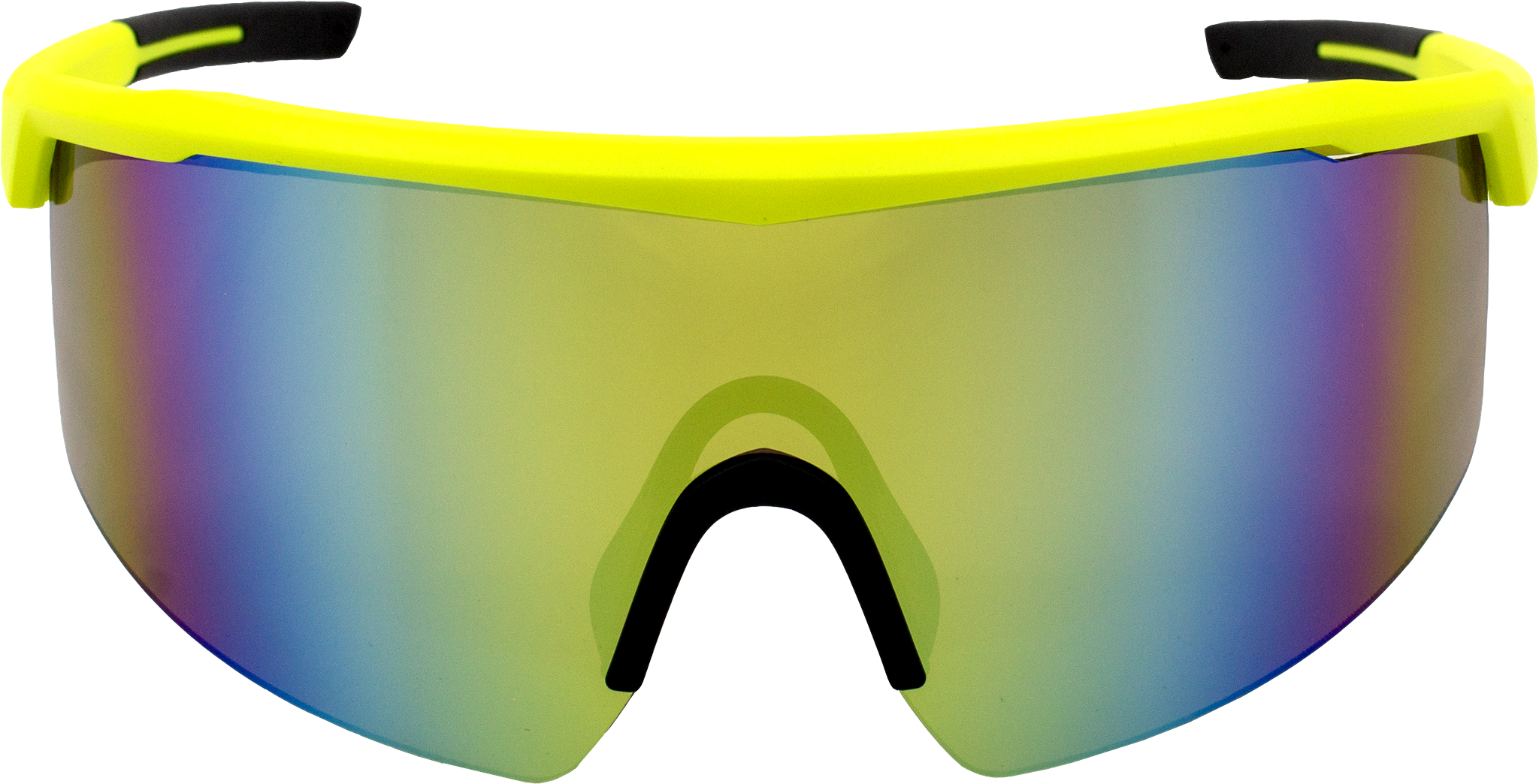 E3 Optics E3-C9 gold mirror precise lens sunglasses with neon yellow frame – high-performance eyewear for cycling, running, and outdoor sports – front view.