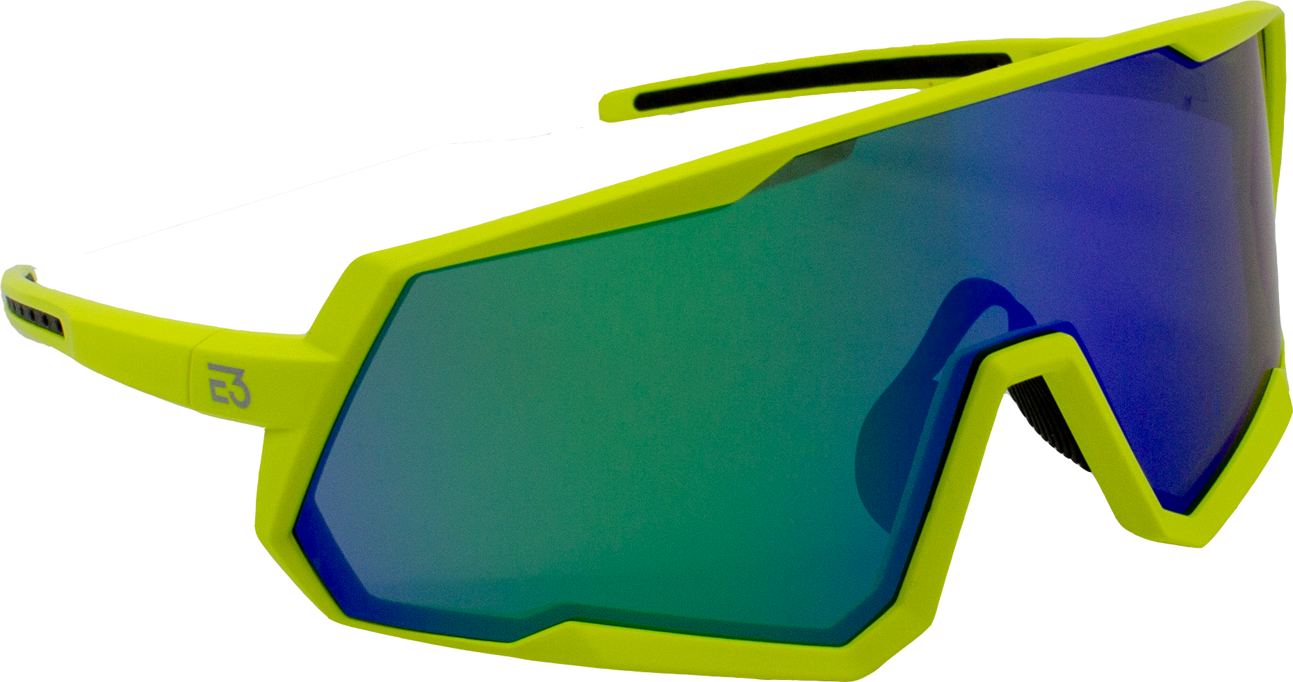 E3 Optics E6-S11 green mirror, matte yellow frame sunglasses - performance eyewear for running, cycling, pickleball, fishing, hiking, and outdoor sports