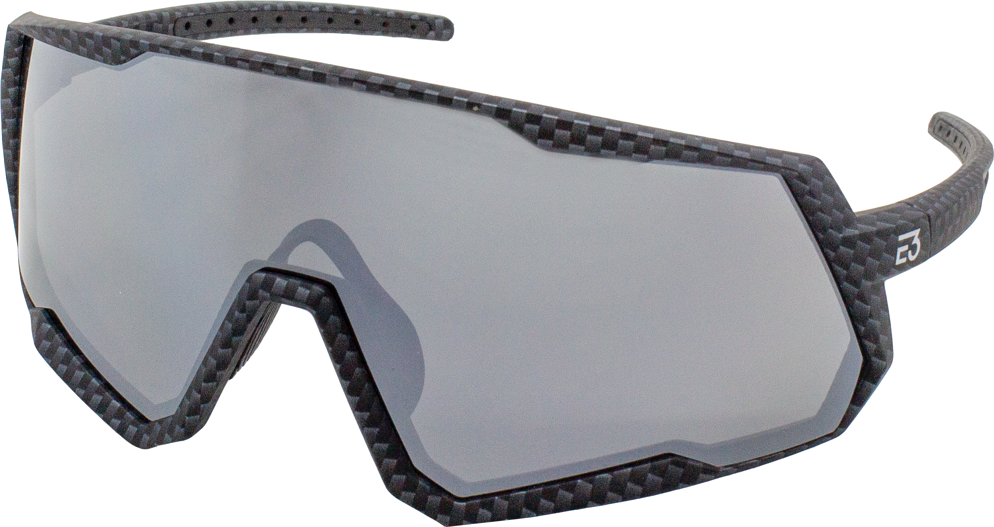 E3 Optics E6-T12 silver mirror, carbon frame sunglasses - performance eyewear for fishing, cycling, running, hiking, and outdoor sports