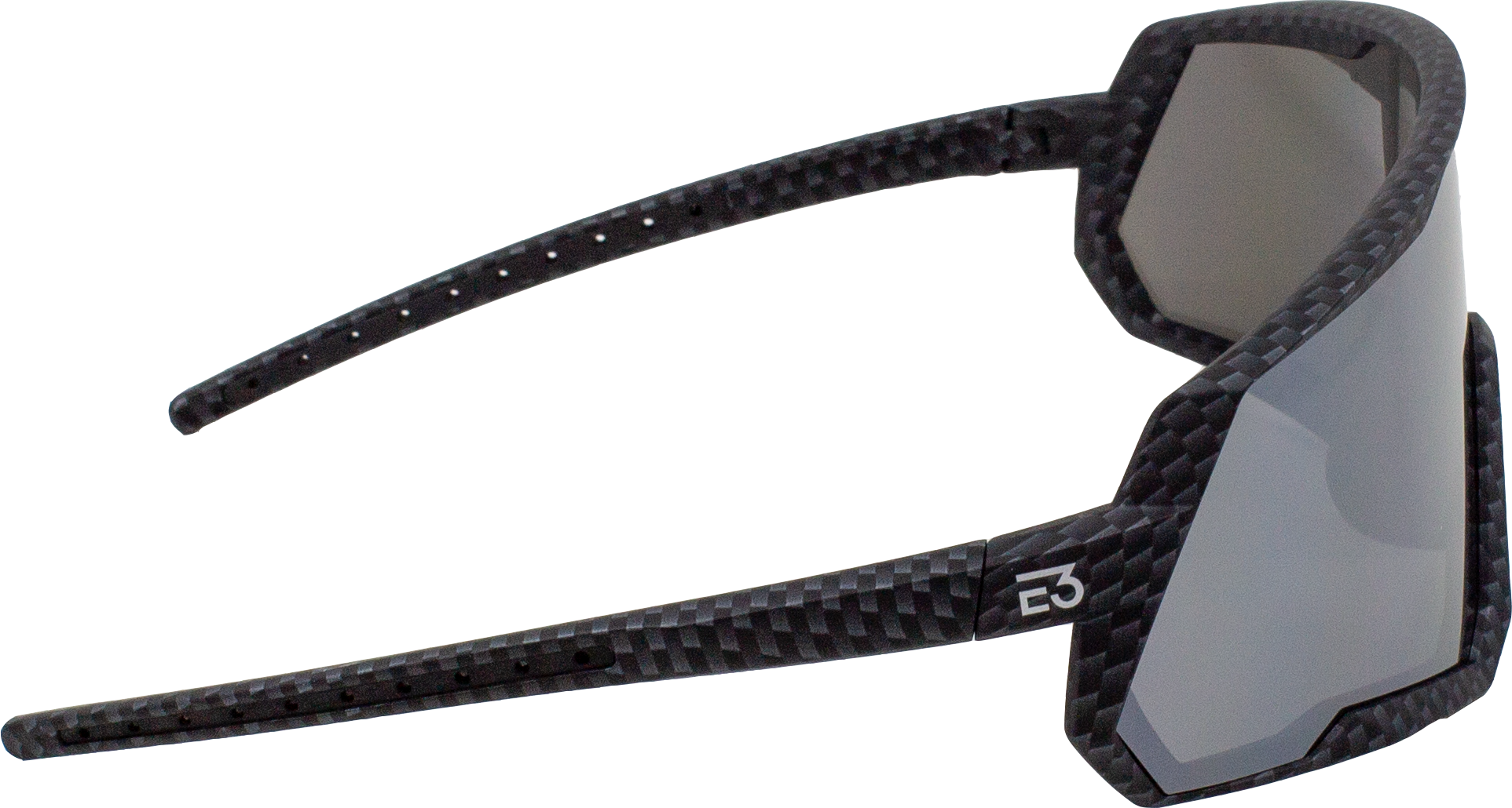 E3 Optics E6-T12 silver mirror, carbon frame sunglasses - performance eyewear for cycling, hiking, running, pickleball, and outdoor sports