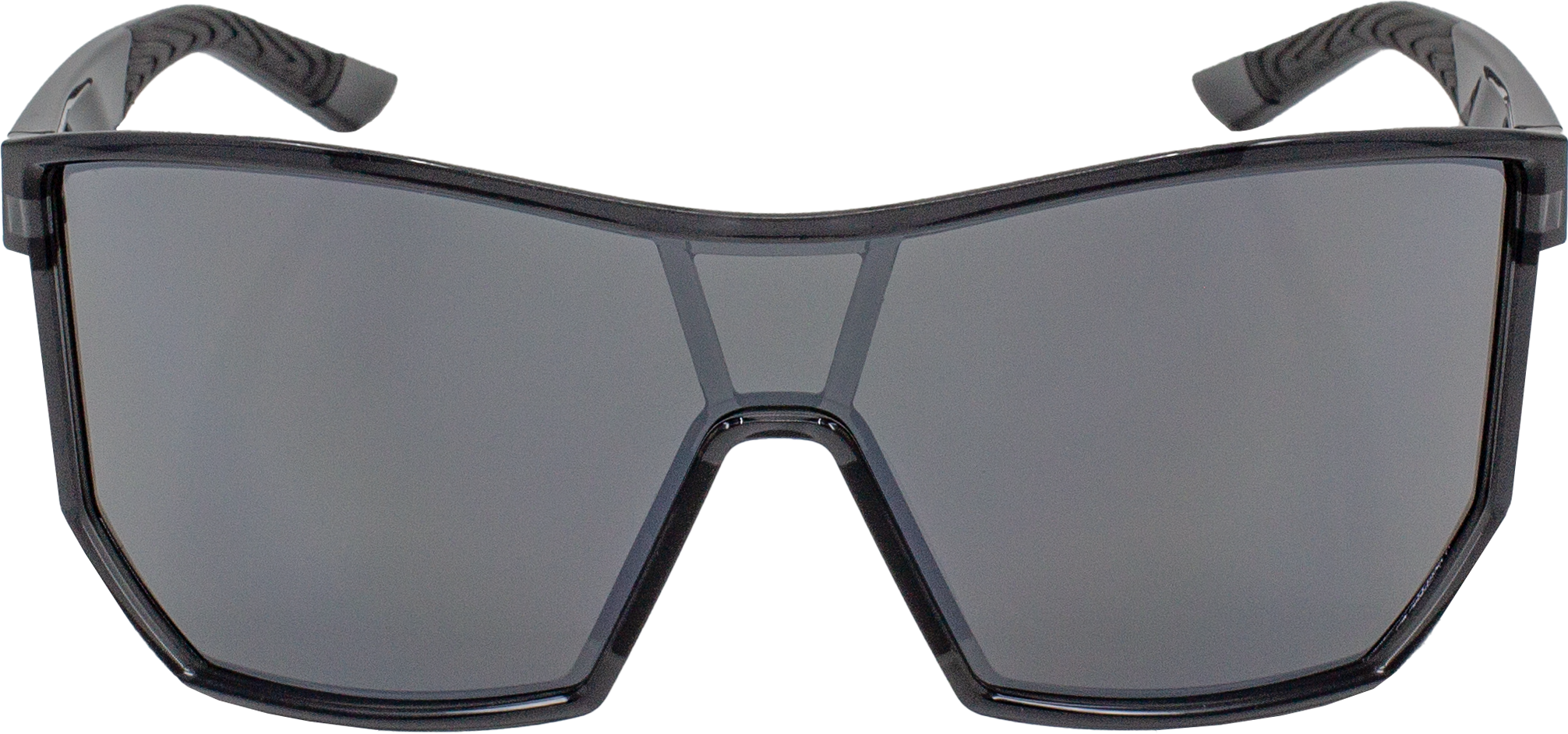 Front view of E3 Optics E4-H7 sunglasses with smoke lens and black frame, designed for sports and outdoor performance