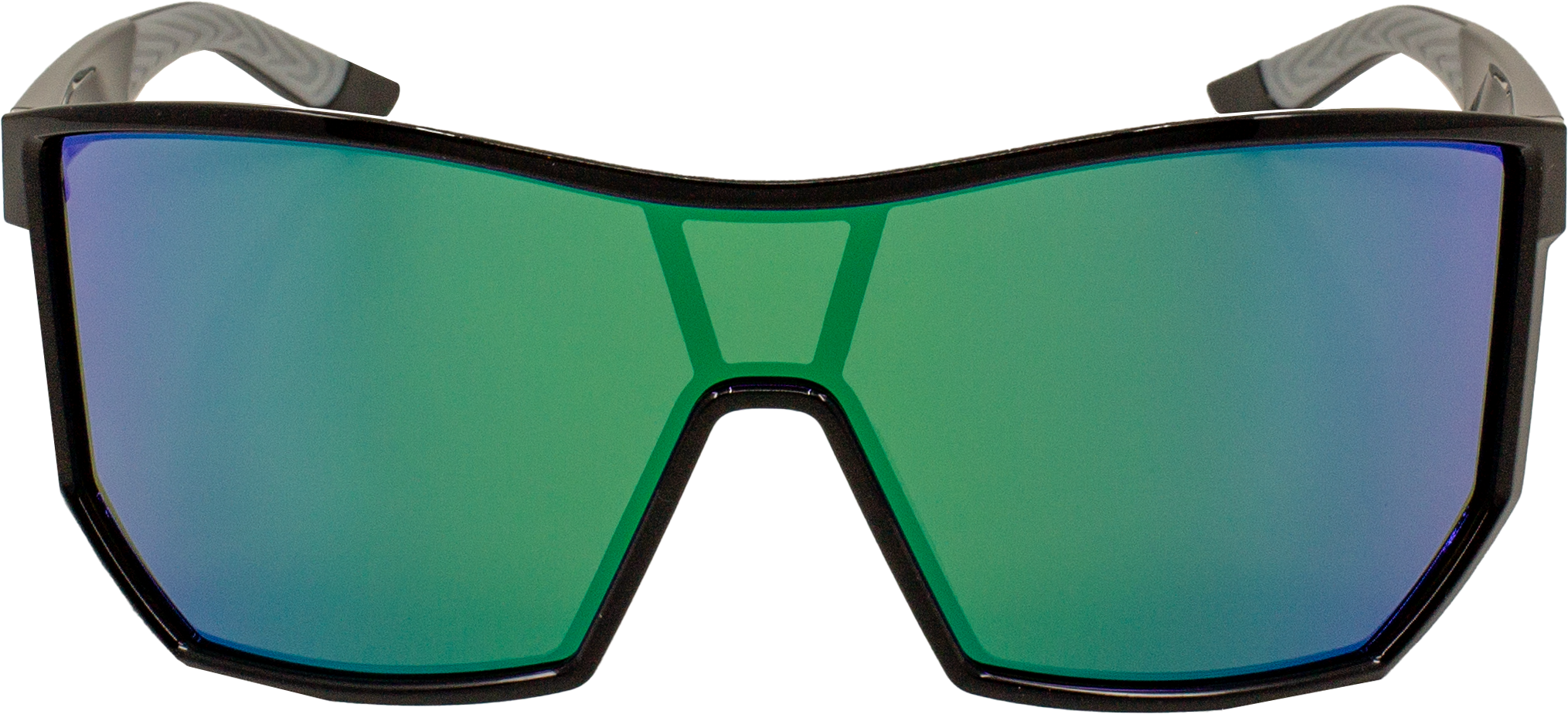 E3 Optics E4-C11 green mirror, shiny black frame sunglasses - precise lens eyewear for cycling, hiking, and outdoor sports