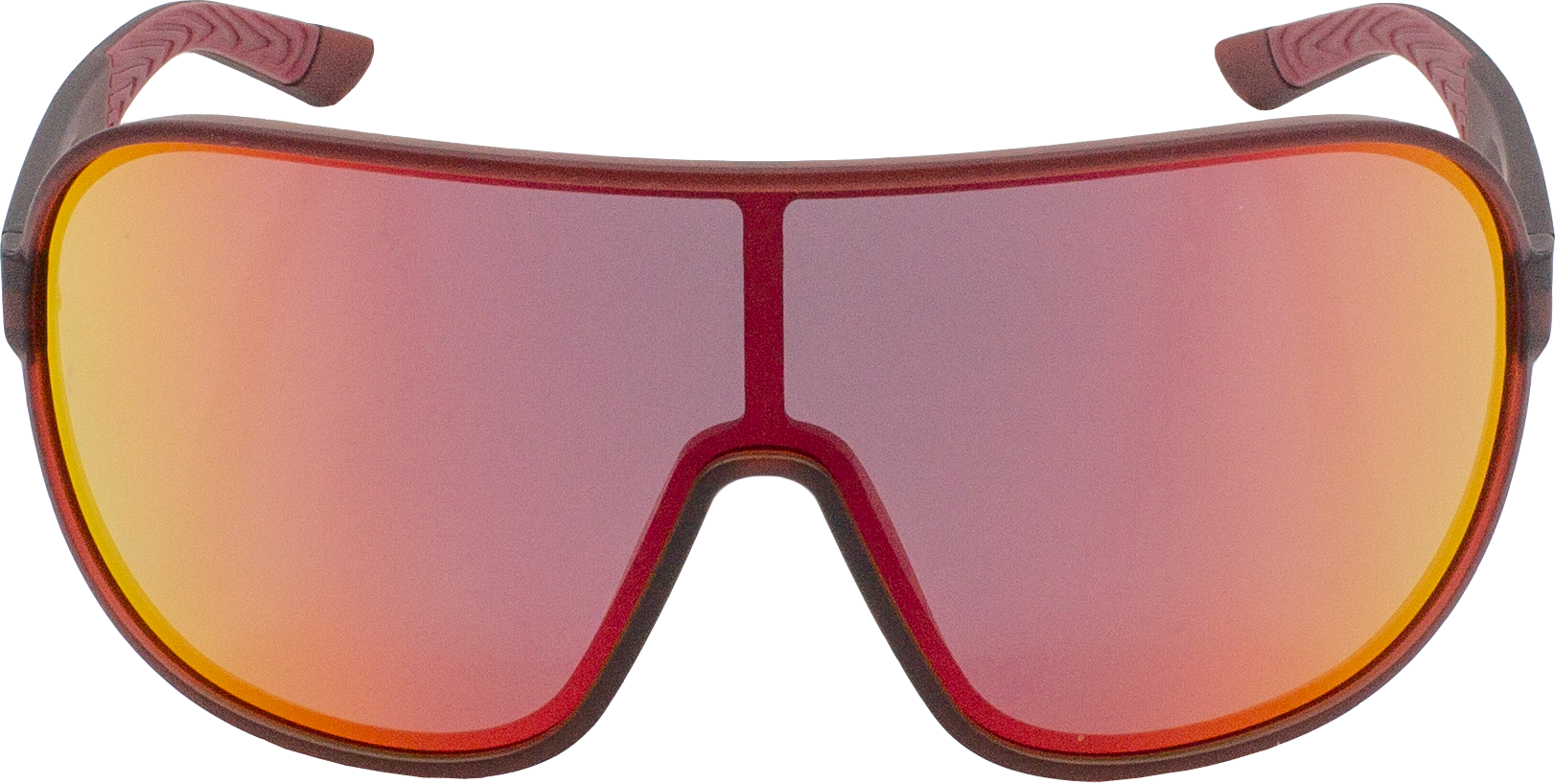 E5M10 sunglasses with burgundy frame and red mirrored shield lens, durable UV400 sport sunglasses.