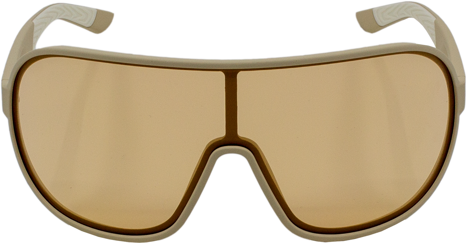E5P13 sunglasses with beige frame and brown tinted shield lens, all-day comfort performance sunglasses.