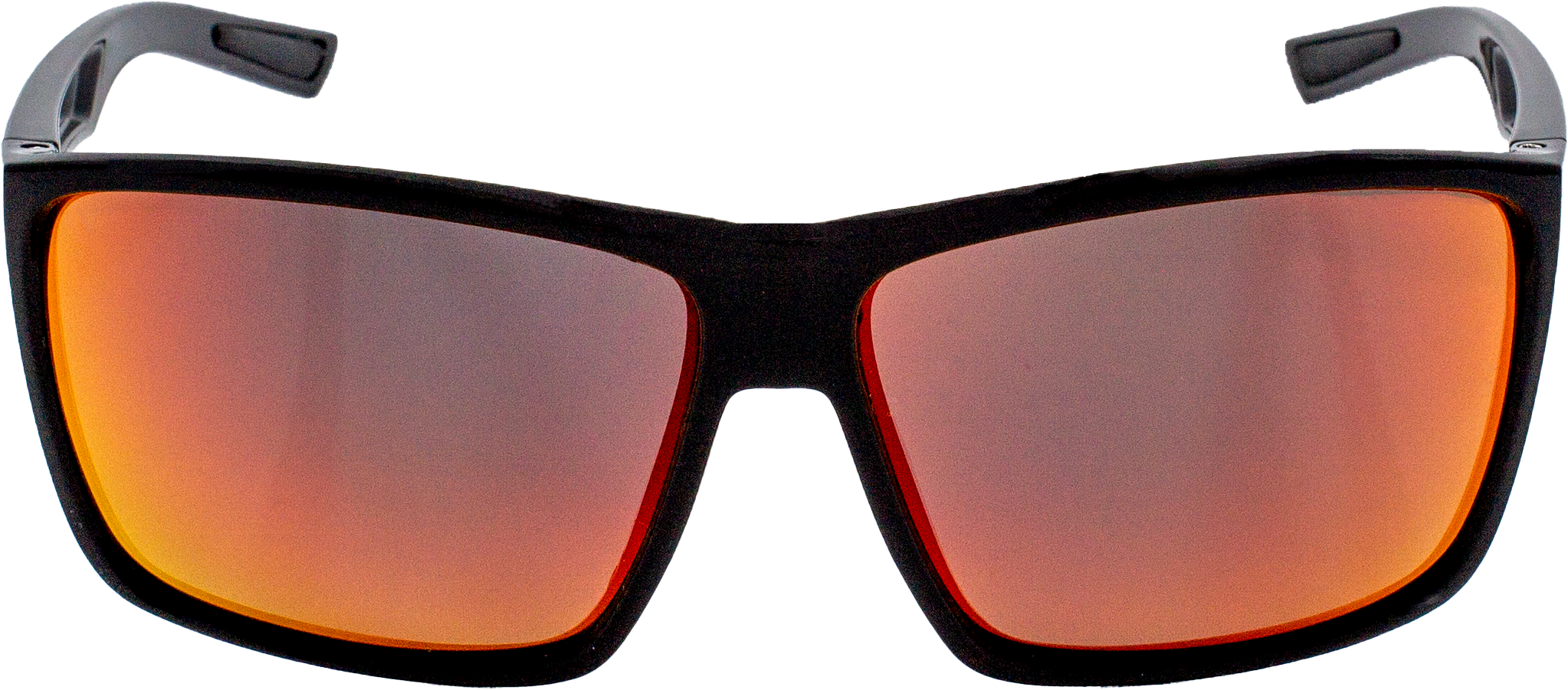 Front view of E3 Optics E1-C2 red mirror polarized sunglasses with sleek black frame, designed for high-performance sports, fishing, and outdoor adventures.