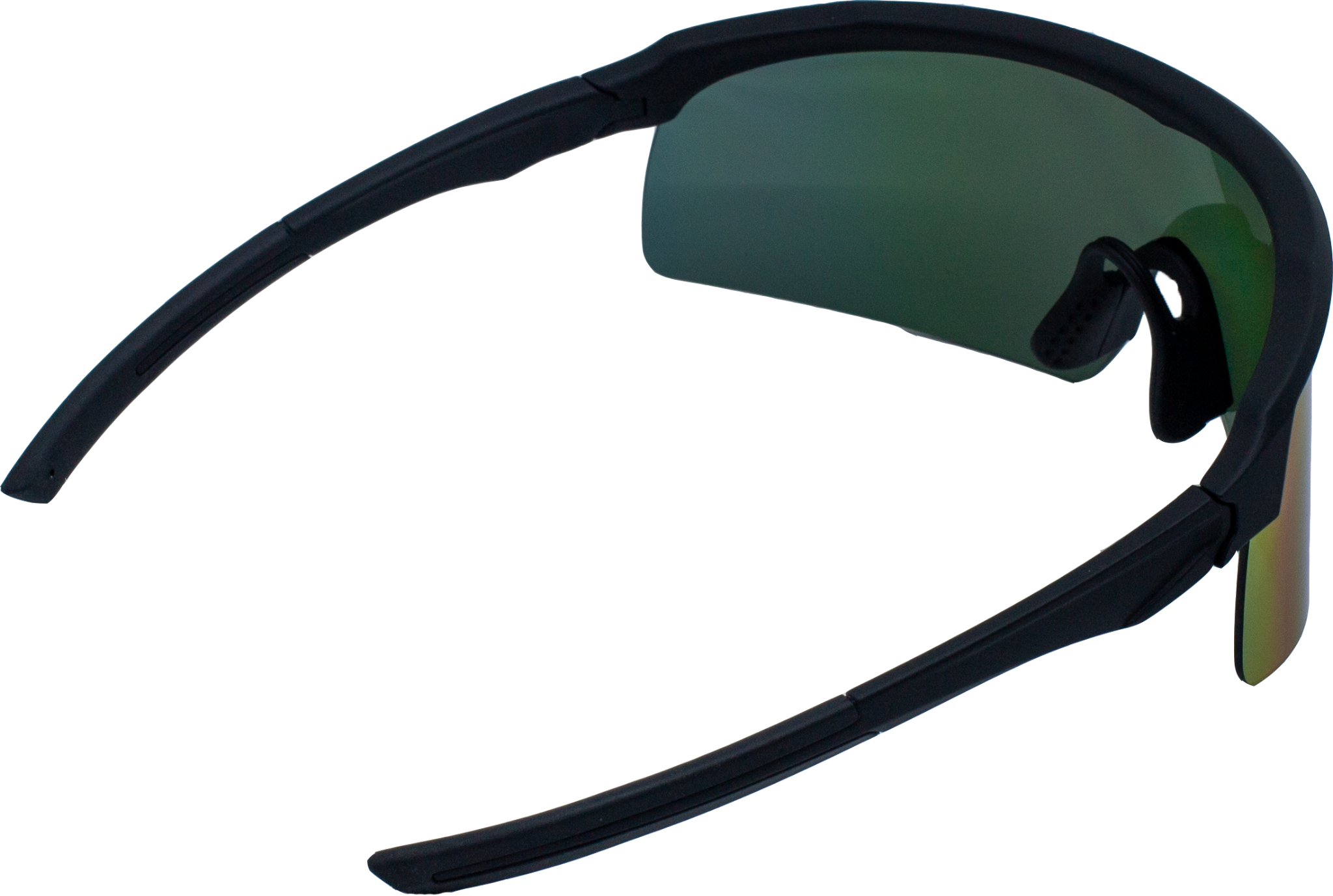 E3 Optics E3-A3 blue mirror polarized sunglasses with matte black frame – ideal for cycling, running, and active outdoor sports – angled rear view.