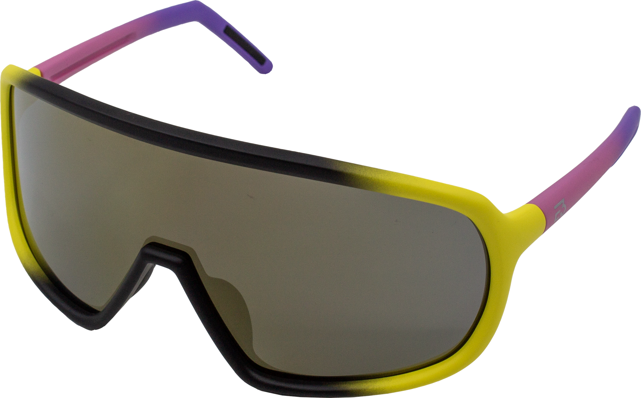 Left angle view of E3 Optics E12 precise sunglasses showing sleek wraparound TR-90 frame with non-slip temples.
