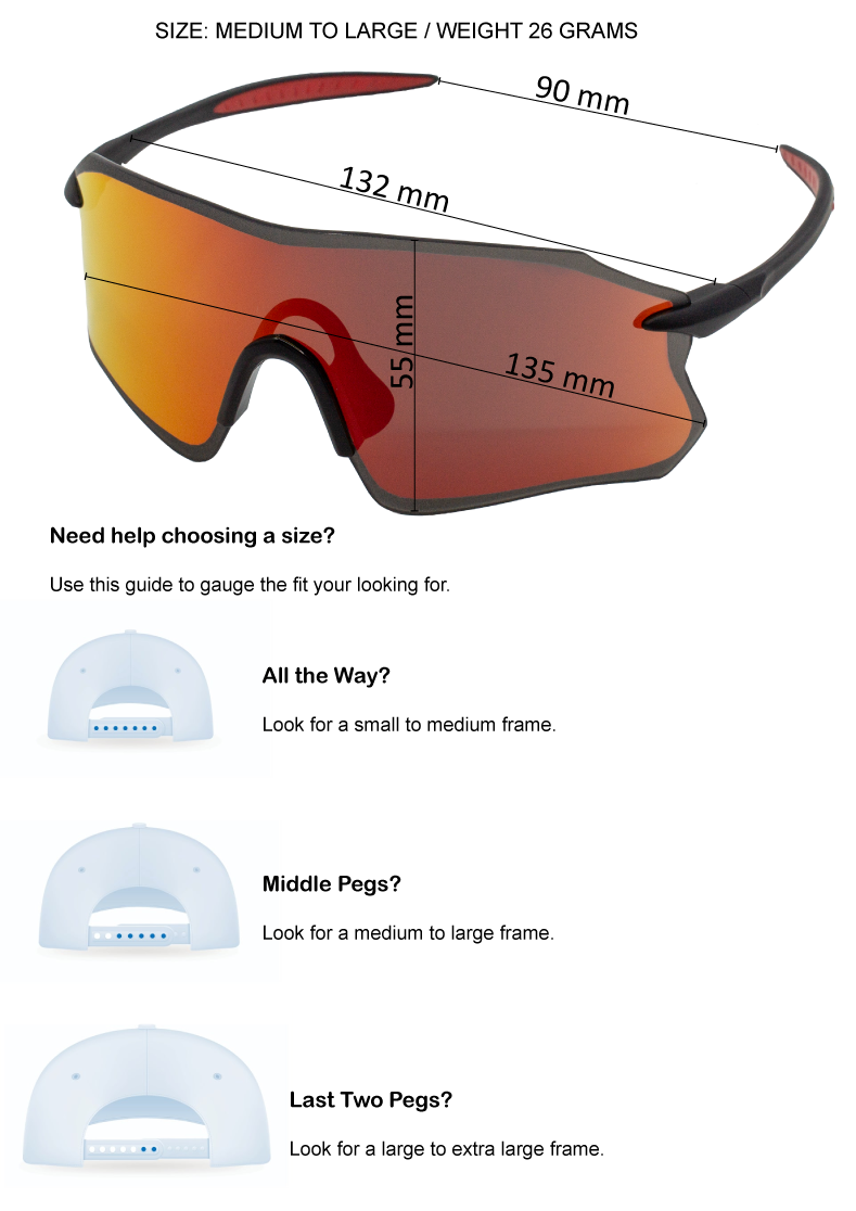 Sunglasses with measurement details on a white background