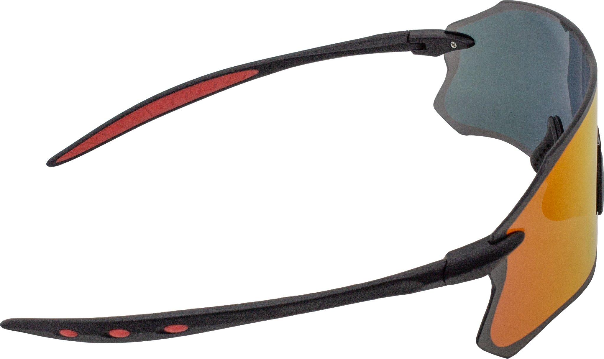 Left profile view of E3 Optics E14 frameless sport sunglasses with precise lens technology
