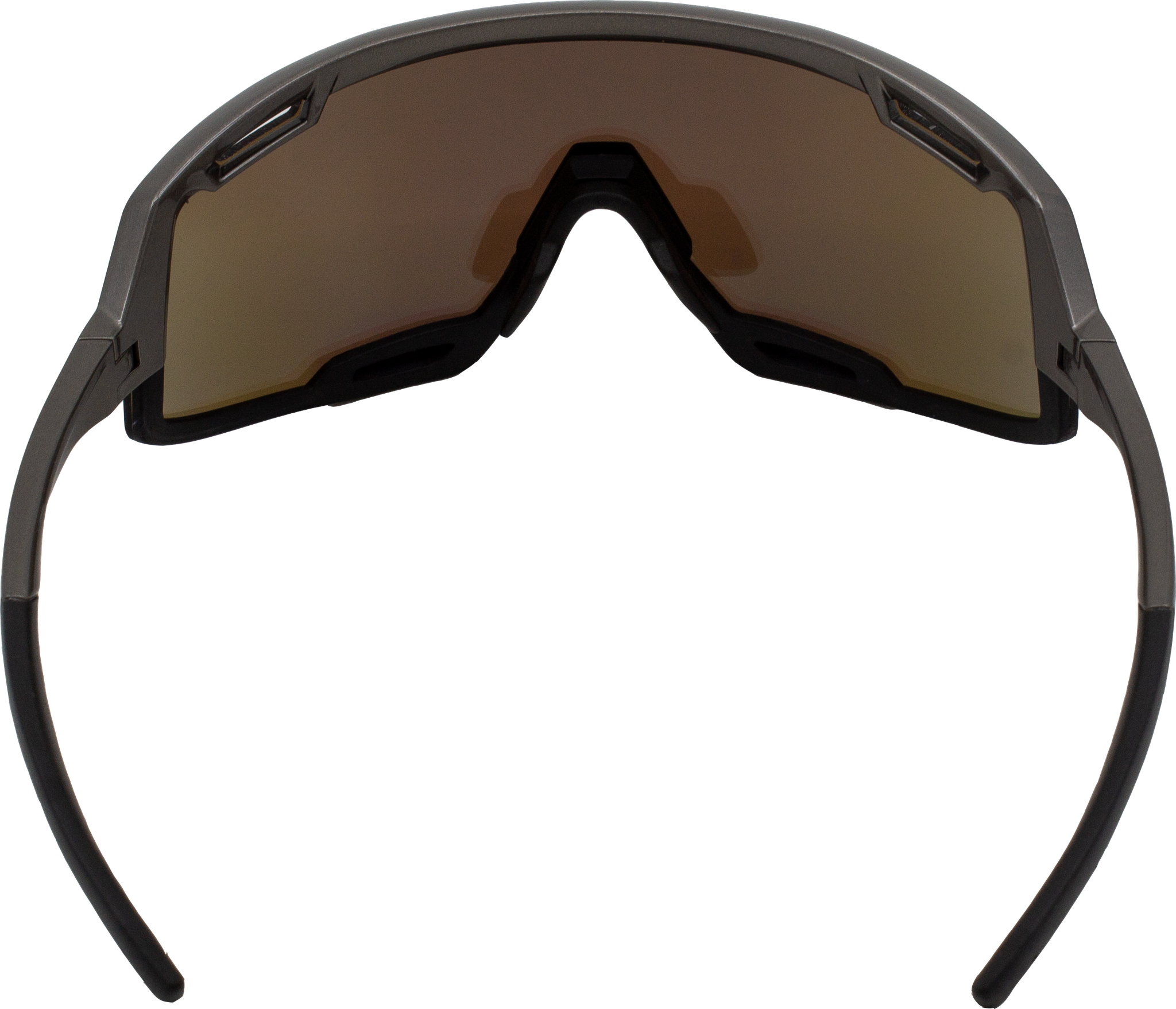 E3 Optics E8 Series sunglasses back view – matte black frame with blue mirrored lenses for cycling, running, and outdoor sports.