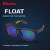 E3 Float sunglasses video featuring kayaking, fishing, and watersports, highlighting the lightweight floating frame and polarized lenses.